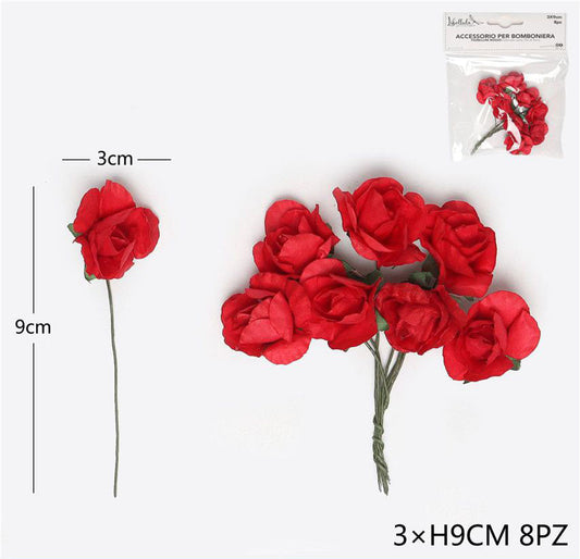 Rose rosse per bomboniere 3x9cm 8pz
