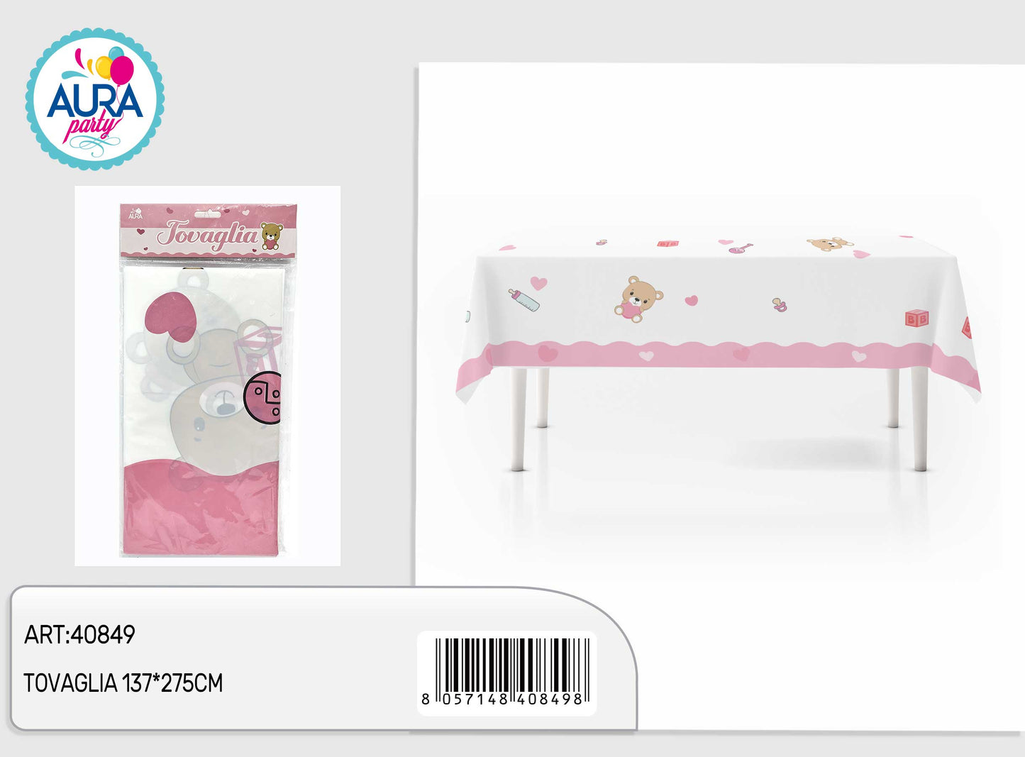 tovaglia orsetto 137x275cm rosa