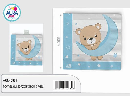 tovaglioli orsetto 33x33cm celeste 20pz