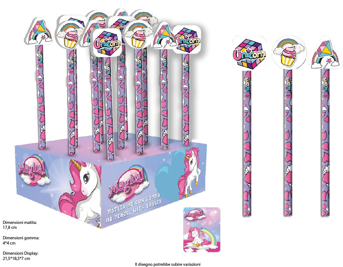 Unicorno matita con gomma