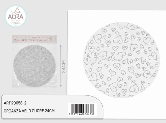 Velo in organza con cuori 12pz argento