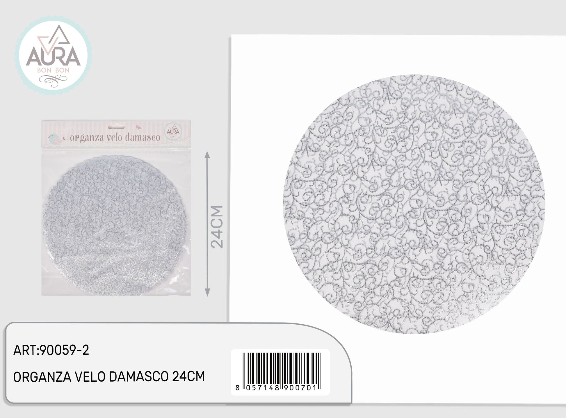 Velo in organza damascato argento 12pz