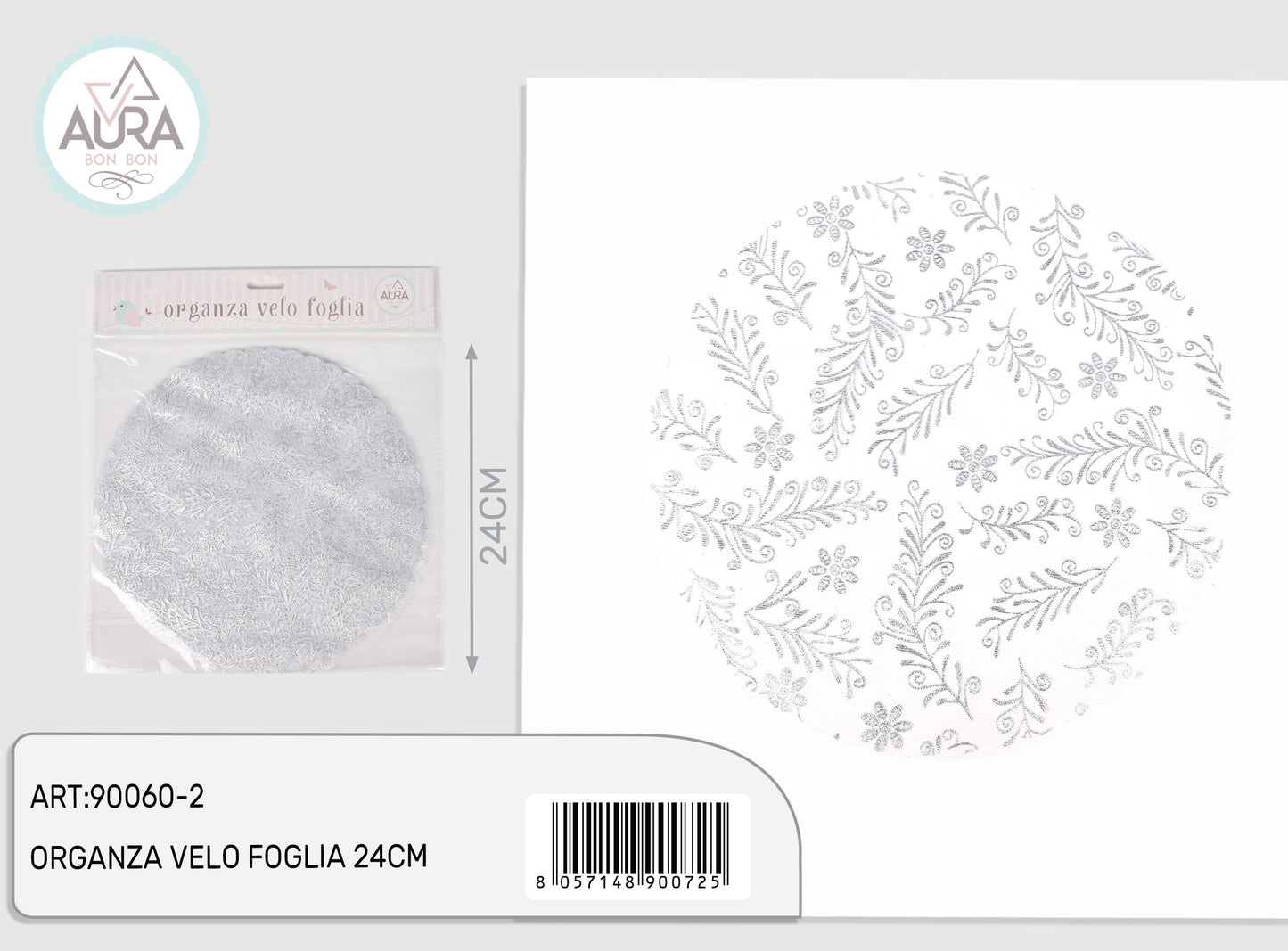 Velo in organza foglie argento 12pz