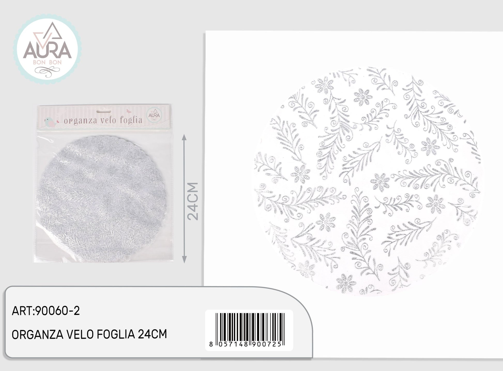 Velo in organza foglie argento 12pz