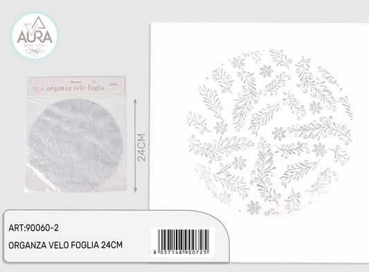 Velo in organza foglie argento 12pz