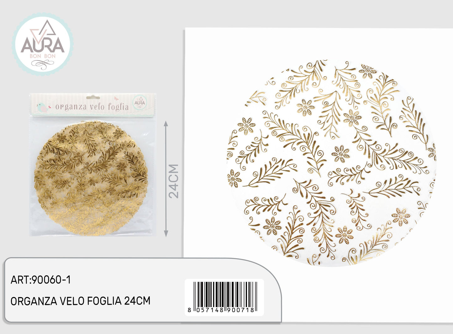 Velo in organza foglie oro 12pz