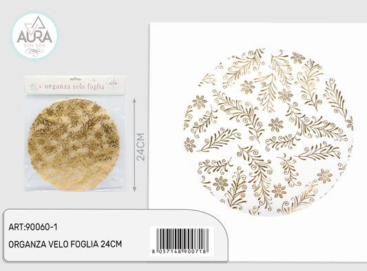 Velo in organza foglie oro 12pz