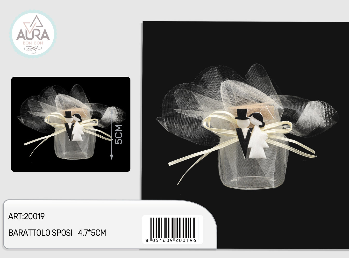 barattolino con velo e sposi