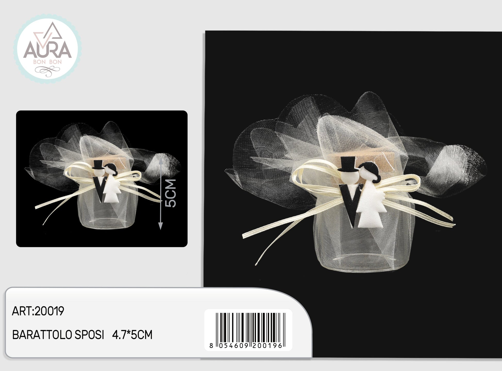 barattolino con velo e sposi