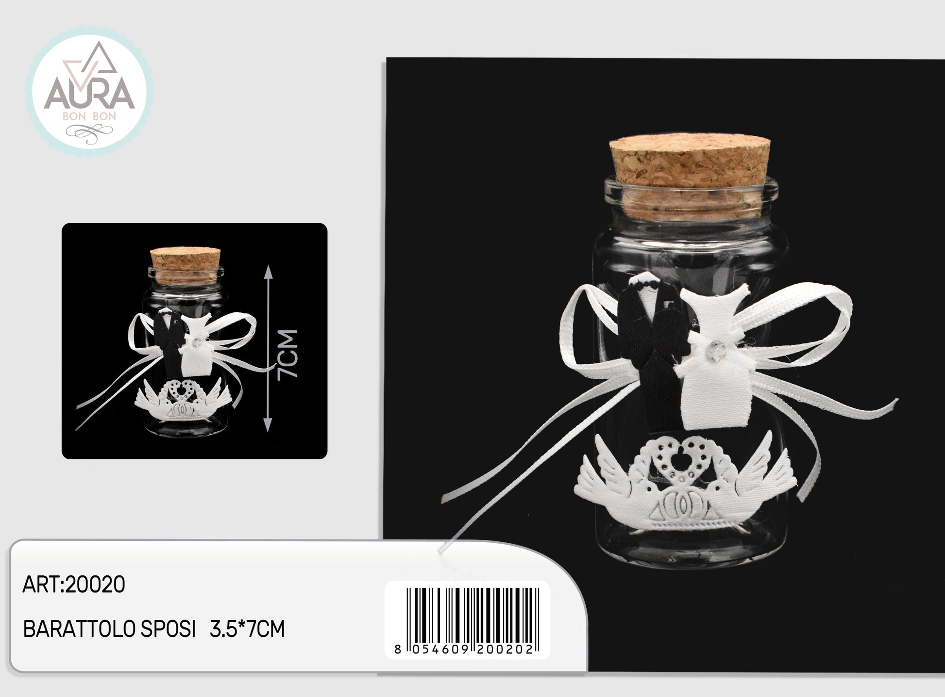 barattolino sposi con colombe e cuore