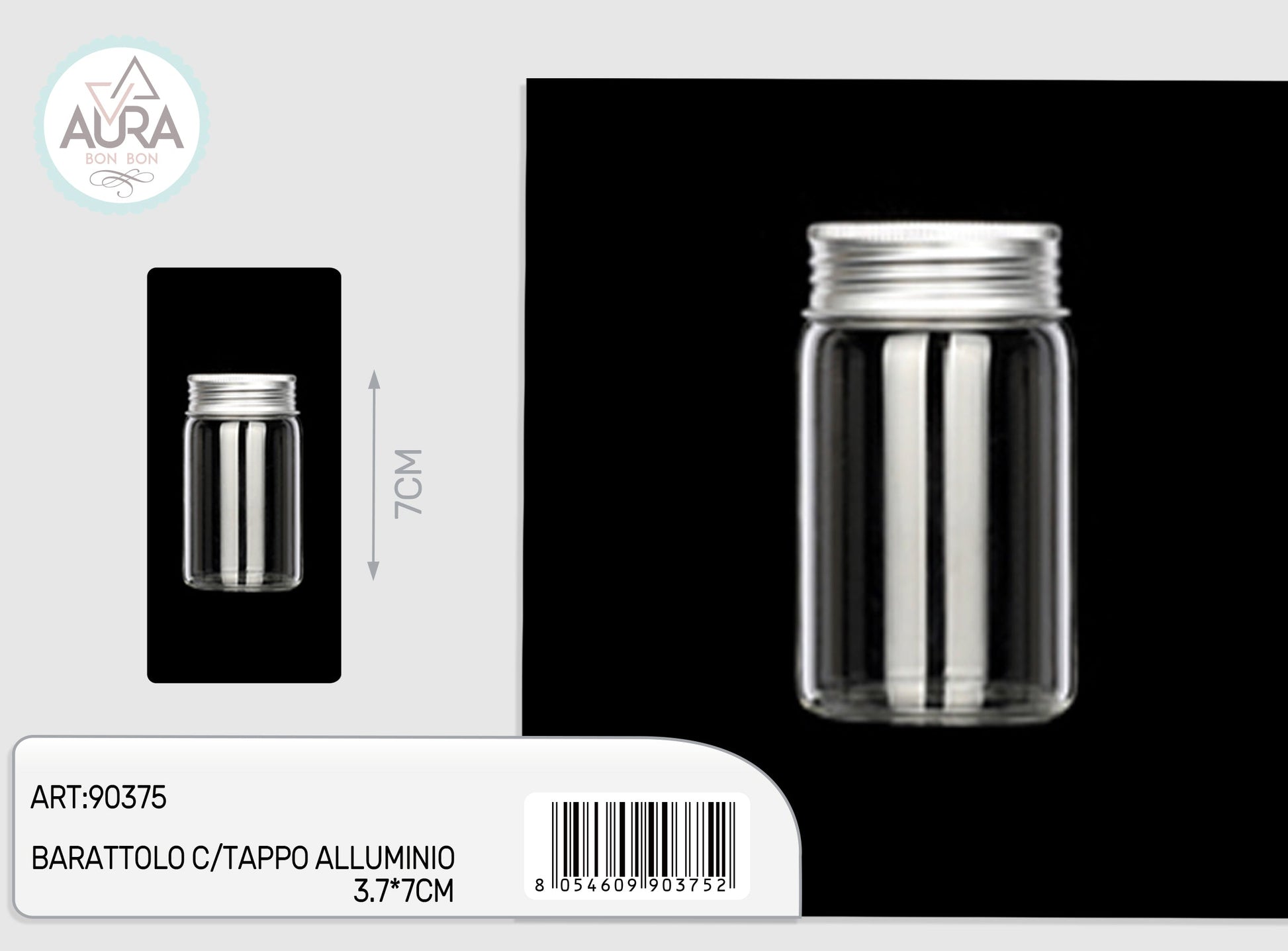 barattolo in vetro con tappo alluminio 3x7cm