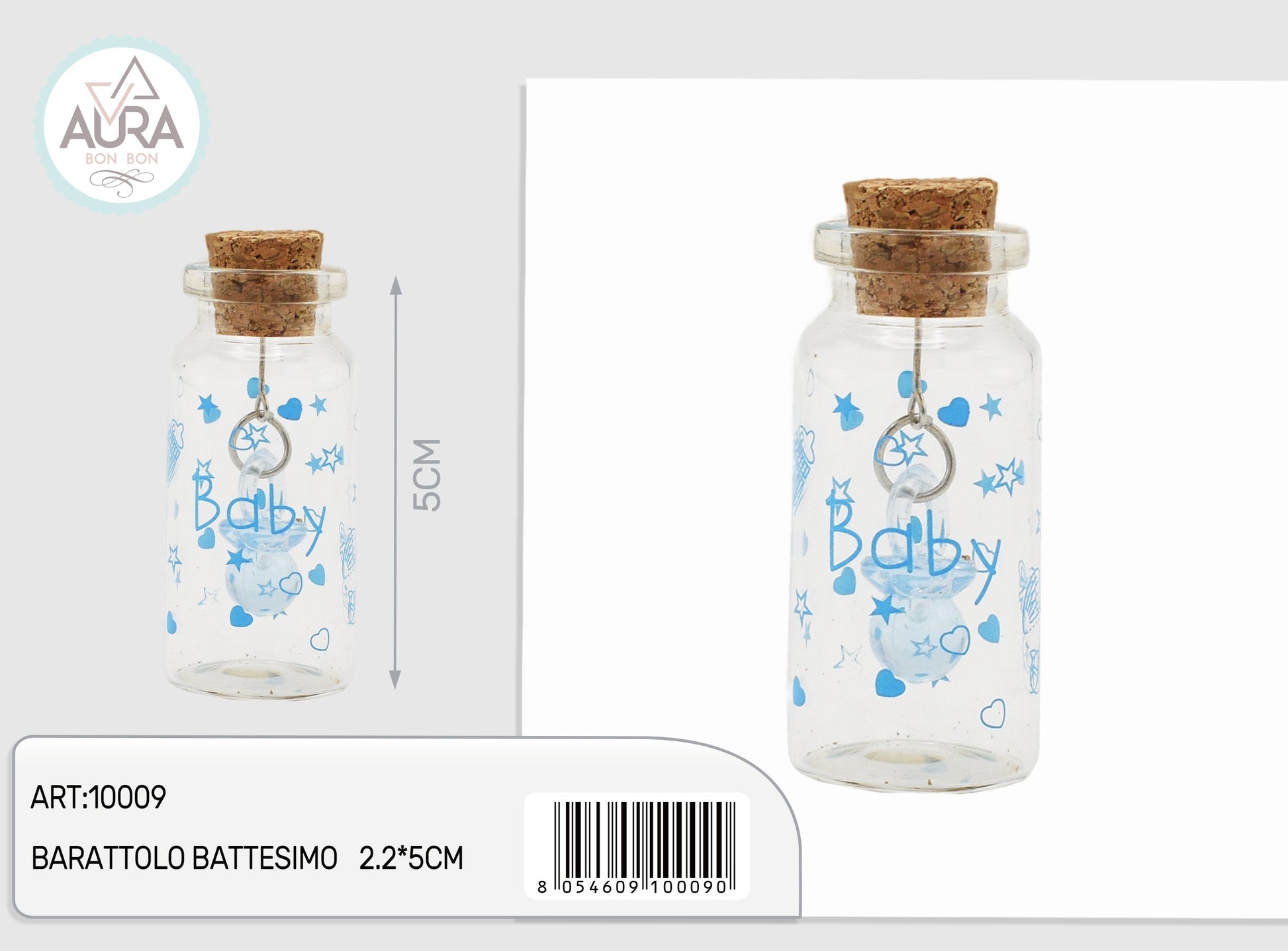 barattolo vetro baby azzurro con ciuccio