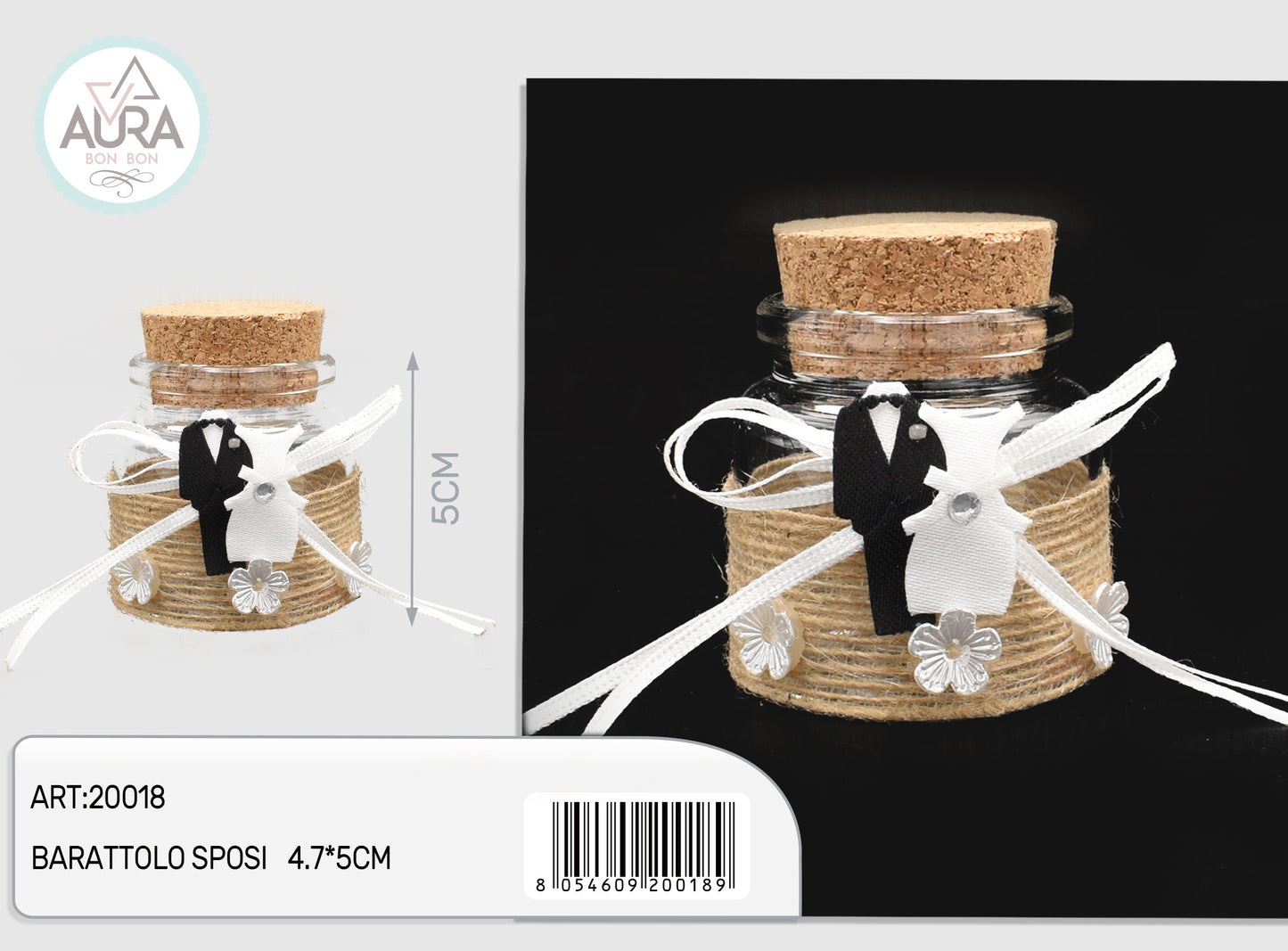 barattolo vetro matrimonio con tag