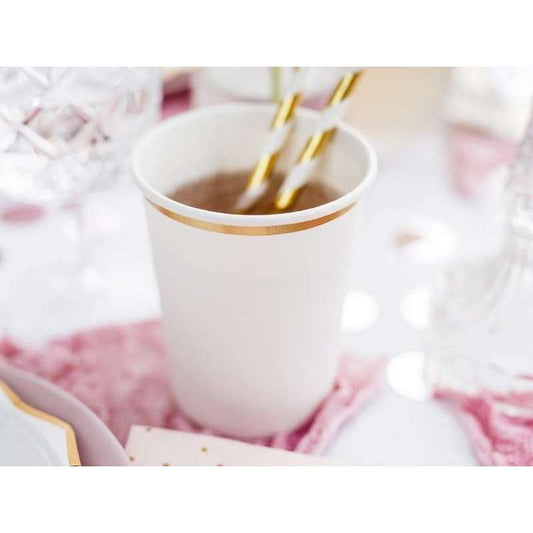 Bicchieri bianchi con riga oro 260ml 6pz