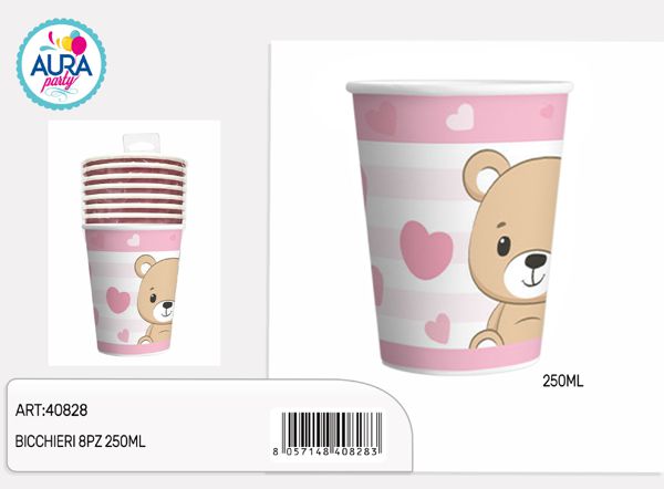 bicchieri orsetto 250ml rosa 8pz