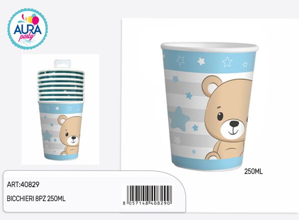 bicchieri orsetto 250ml celeste 8pz