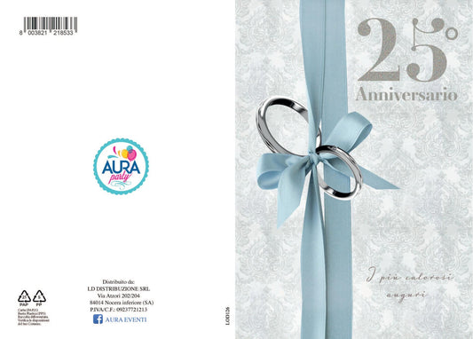 biglietto 25 anniversario con glitter