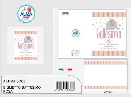 biglietto battesimo bimba con elefantino