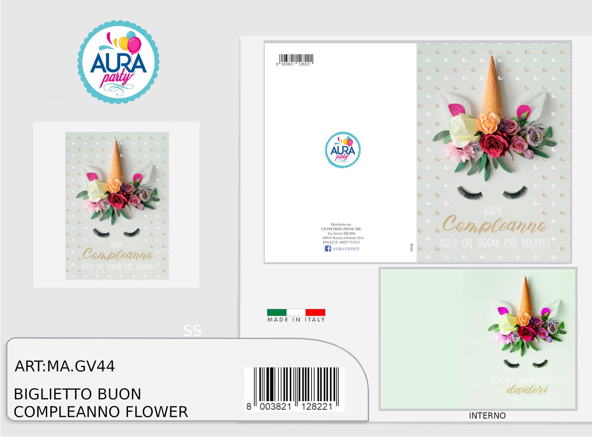 biglietto compleanno unicorno fiori