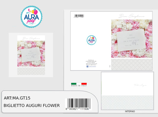 Biglietto buon compleanno con rose e stampa in argento