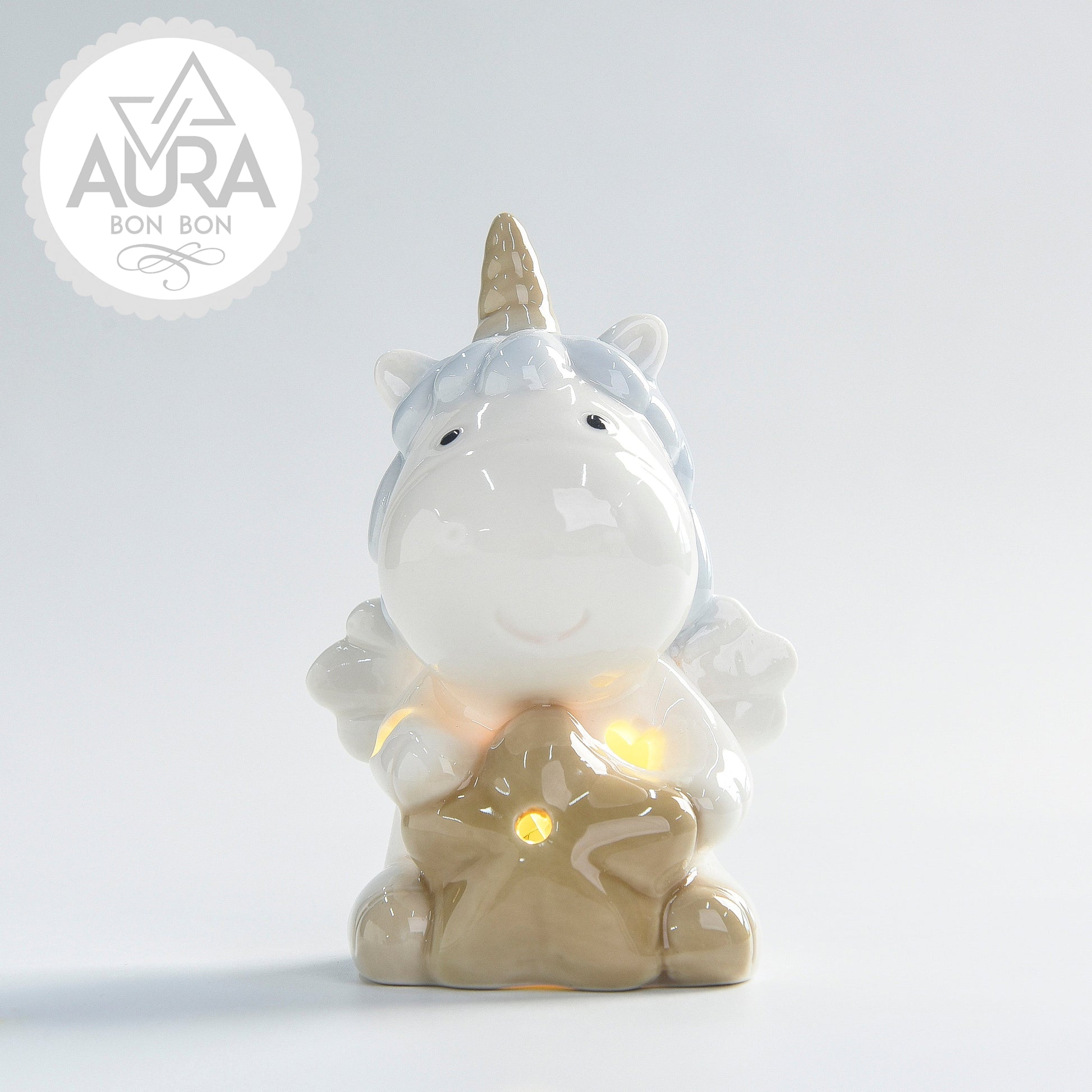 bomboniera unicorno celeste con luce