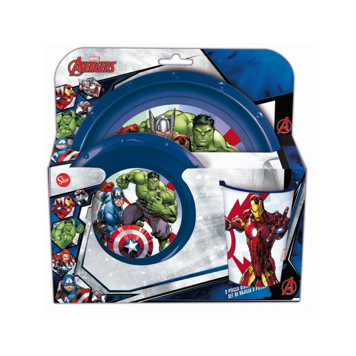 Avengers set 3 pz.piatti fondo + piano + Bicchiere