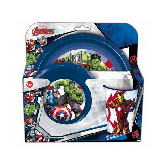 Avengers set 3 pz.piatti fondo + piano + Bicchiere