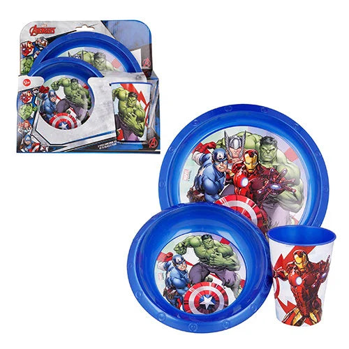 Avengers set 3 pz.piatti fondo + piano + Bicchiere