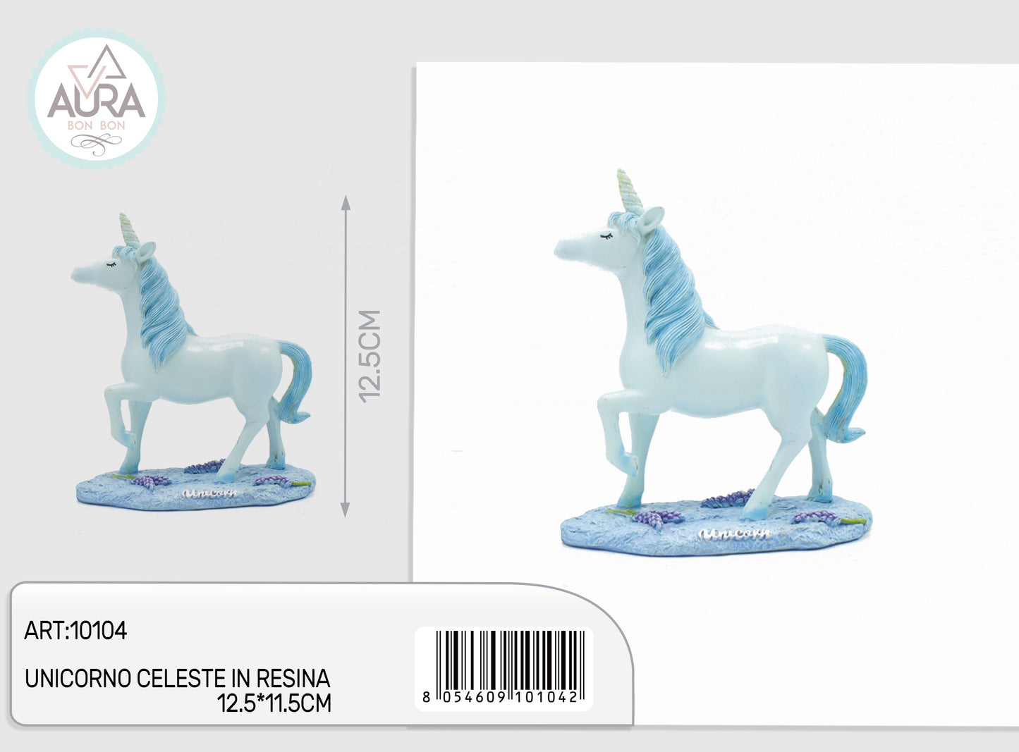 Unicorno celeste in resina 12,5x11,5cm