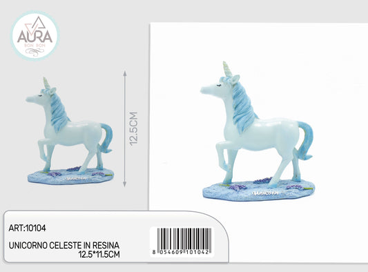 Unicorno celeste in resina 12,5x11,5cm