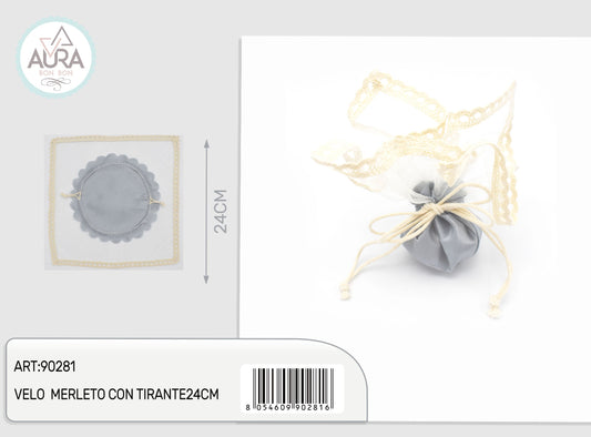 Velo merletto con tirante 24cm argento