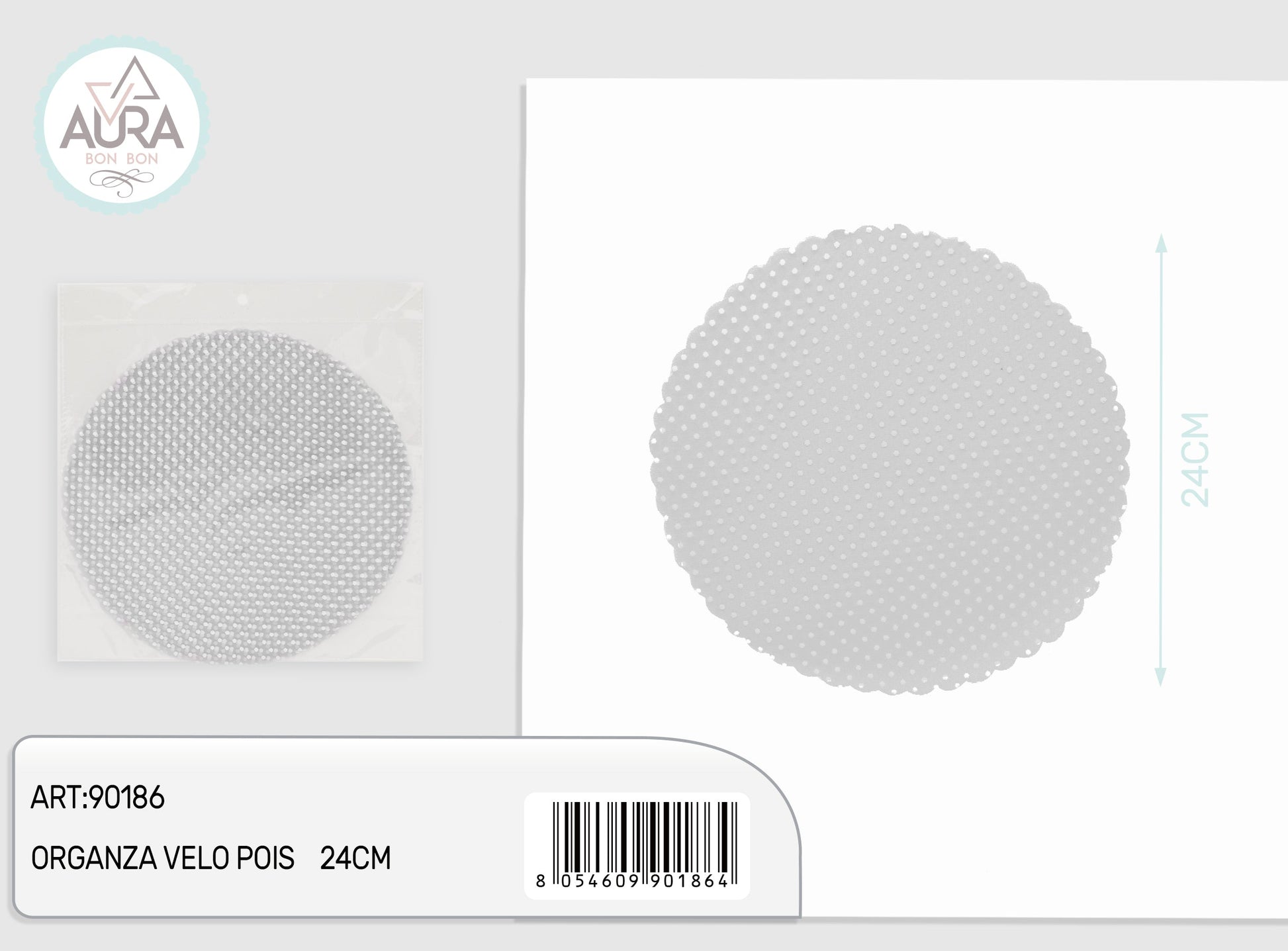 velo organza pois 24cm 25pz argento