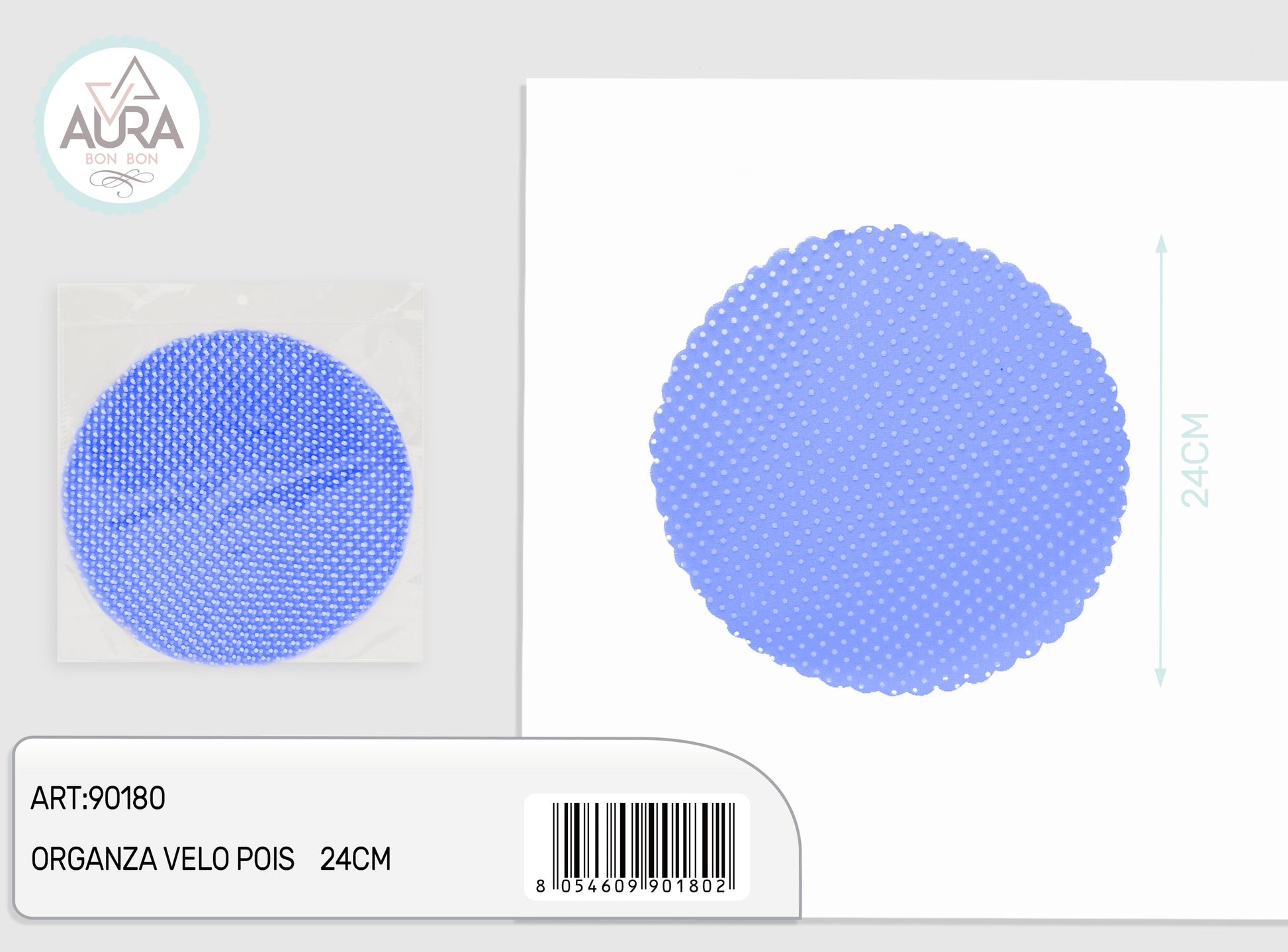 velo organza pois 24cm 25pz blu