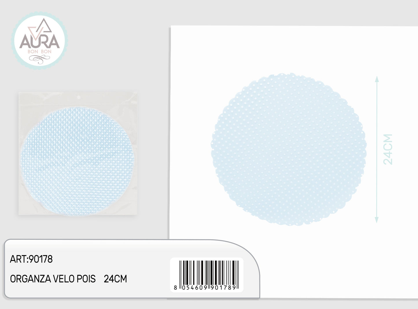 velo organza pois 24cm 25pz celeste