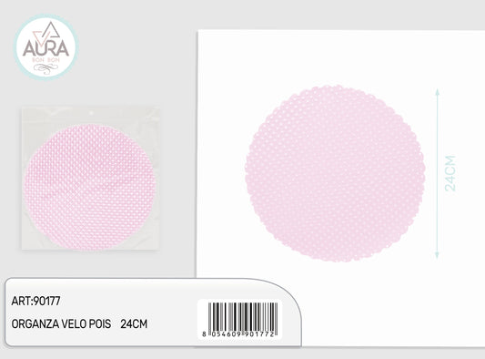 velo organza pois 24cm 25pz rosa