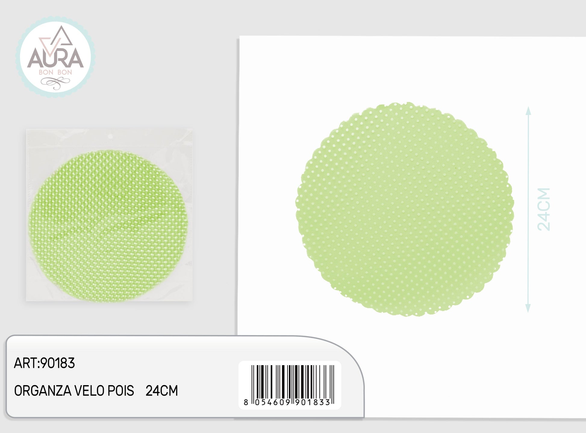 velo organza pois 24cm 25pz verde chiaro